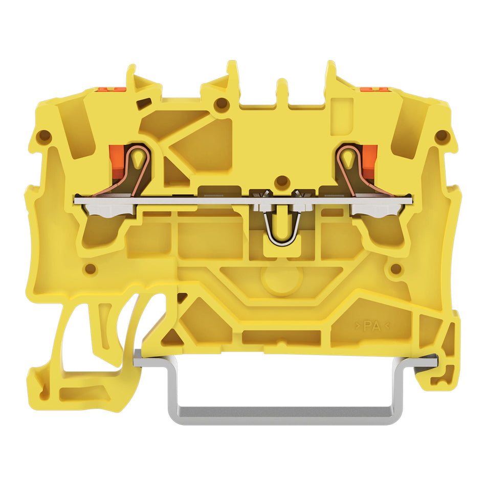 2201 Series through DIN rail mounted terminal block with push-button 1.5 mm² (22–14 AWG). Box of 10