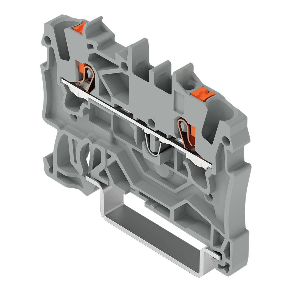 2201 Series through DIN rail mounted terminal block with push-button 1.5 mm² (22–14 AWG). Box of 10