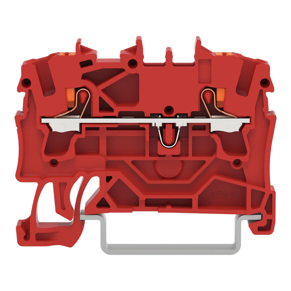 2202 Series through DIN rail mounted terminal block with push-button 2.5 mm² (22–12 AWG). Box of 10