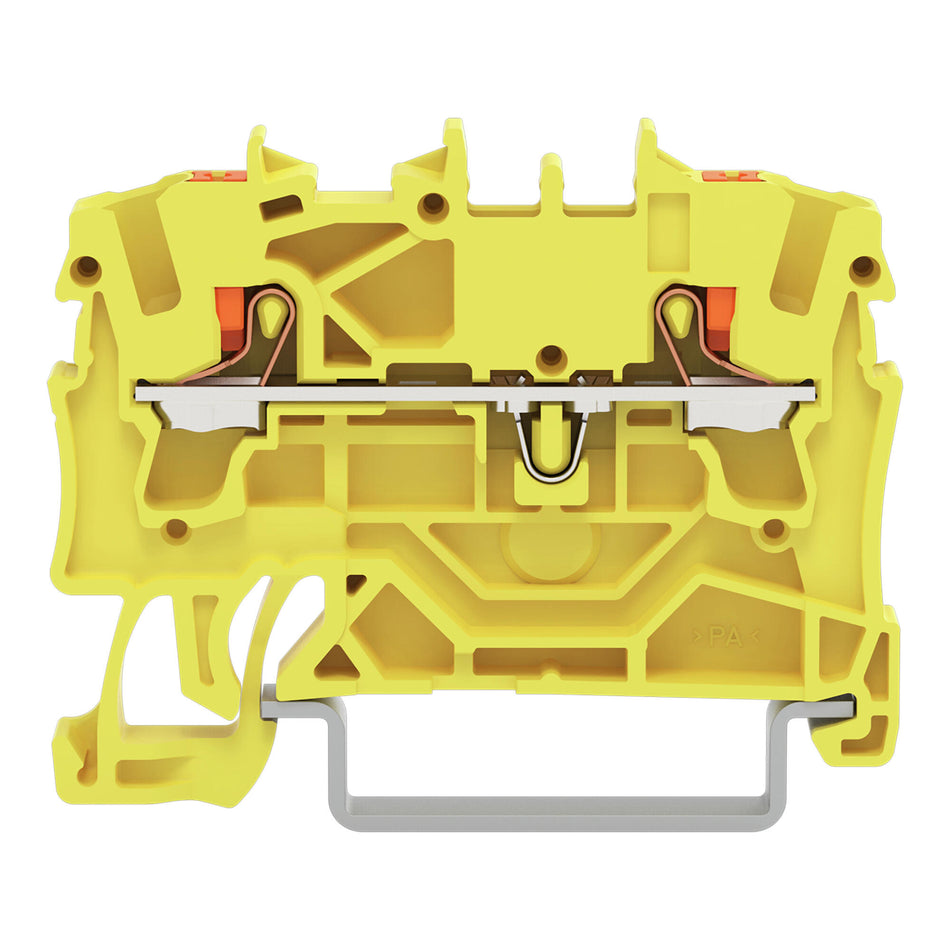 2202 Series through DIN rail mounted terminal block with push-button 2.5 mm² (22–12 AWG). Box of 10