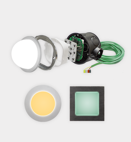 KNX-LED4-ARx-H - KNX RGB and Amber LED Light, Round Aluminum Front, Half-Bulb Diffuser