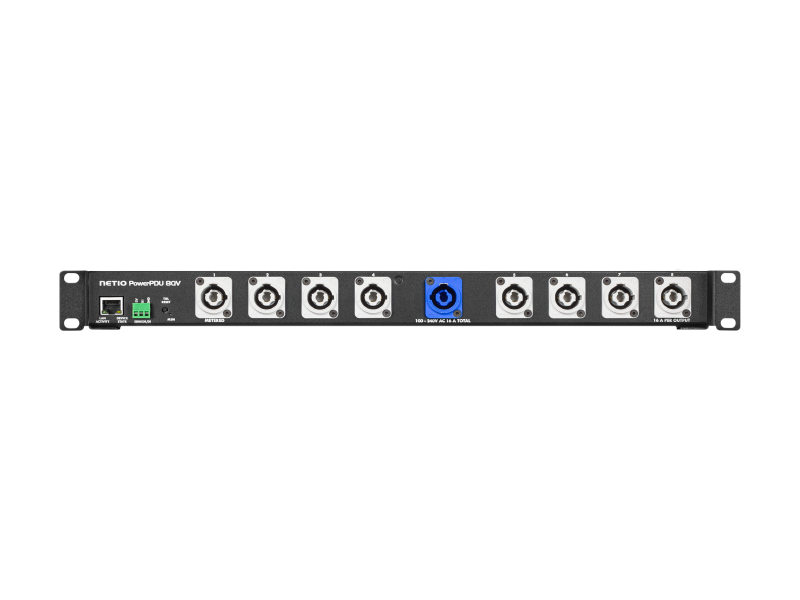 NETIO PowerPDU 8QV front view with rack brackets