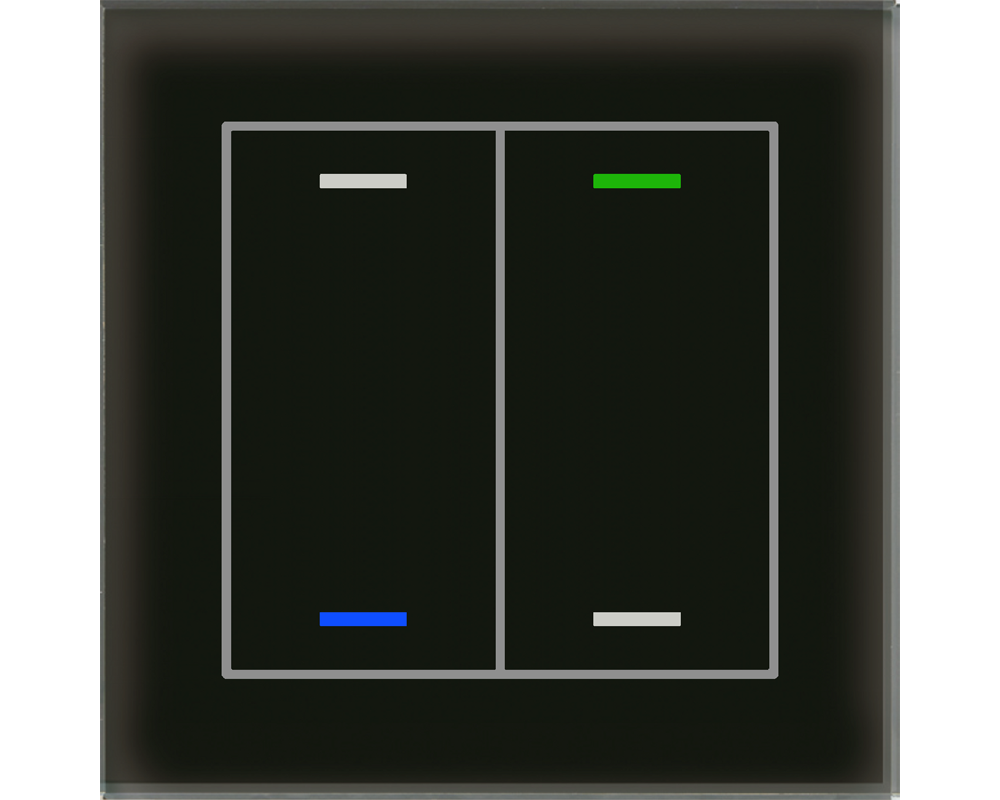KNX Glass Push Button II Lite 2 gang, RGBW, neutral, with temperature sensor, Black