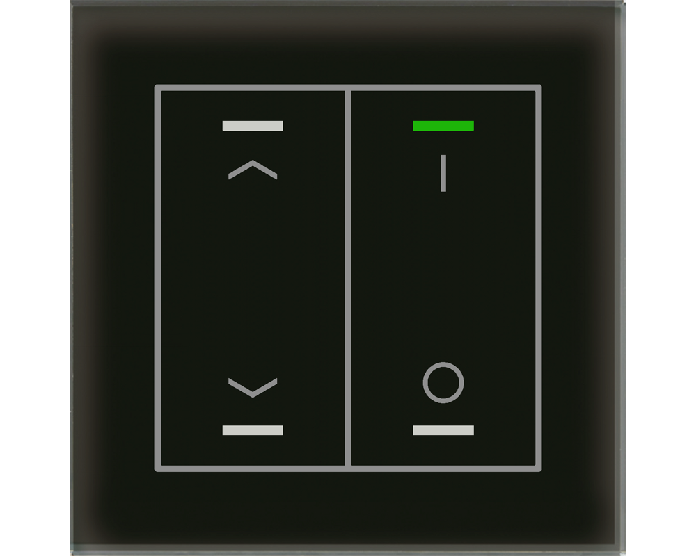 KNX Glass Push Button II Lite 2 gang, RGBW, blinds and switch, with temperature sensor, Black