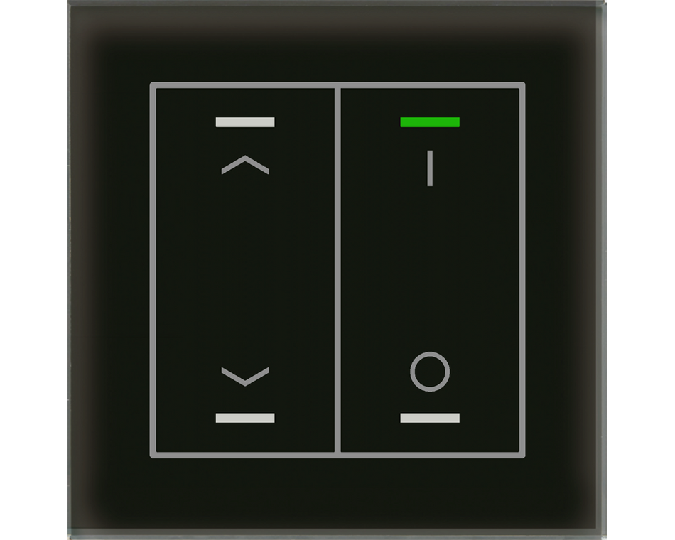KNX Glass Push Button II Lite 2 gang, RGBW, blinds and switch, with temperature sensor, Black