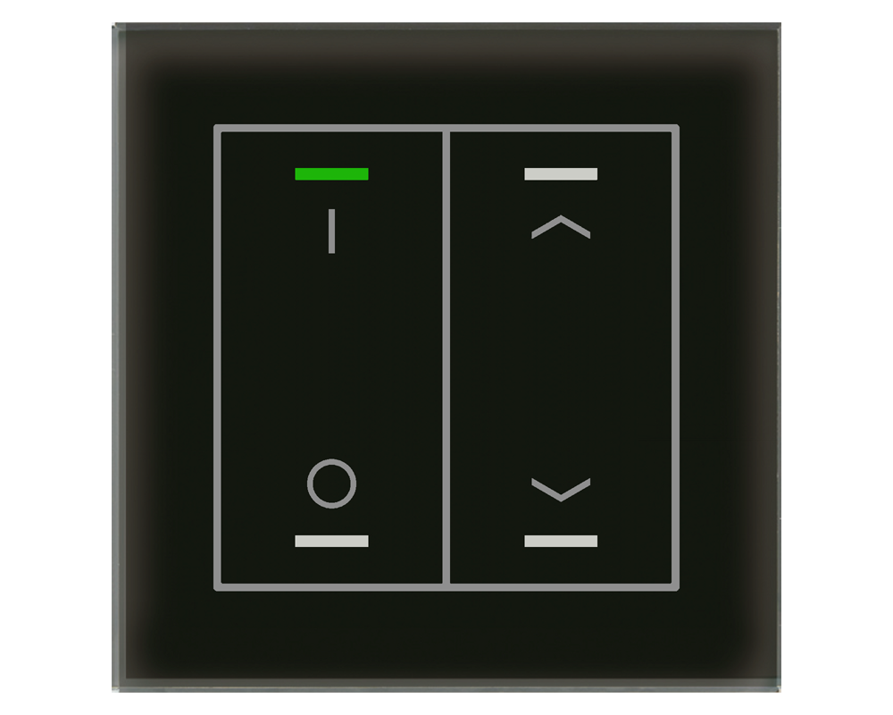 KNX Glass Push Button II Lite 2 gang, RGBW, switch and blinds, with temperature sensor, Black