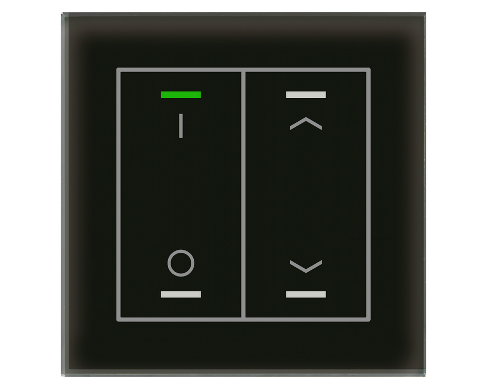 KNX Glass Push Button II Lite 2 gang, RGBW, switch and blinds, with temperature sensor, Black