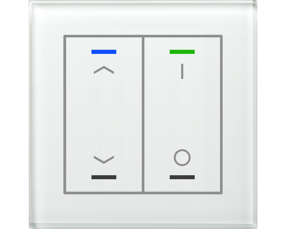 KNX Glass Push Button II Lite 2 gang, RGBW, blinds and switch, with temperature sensor, White