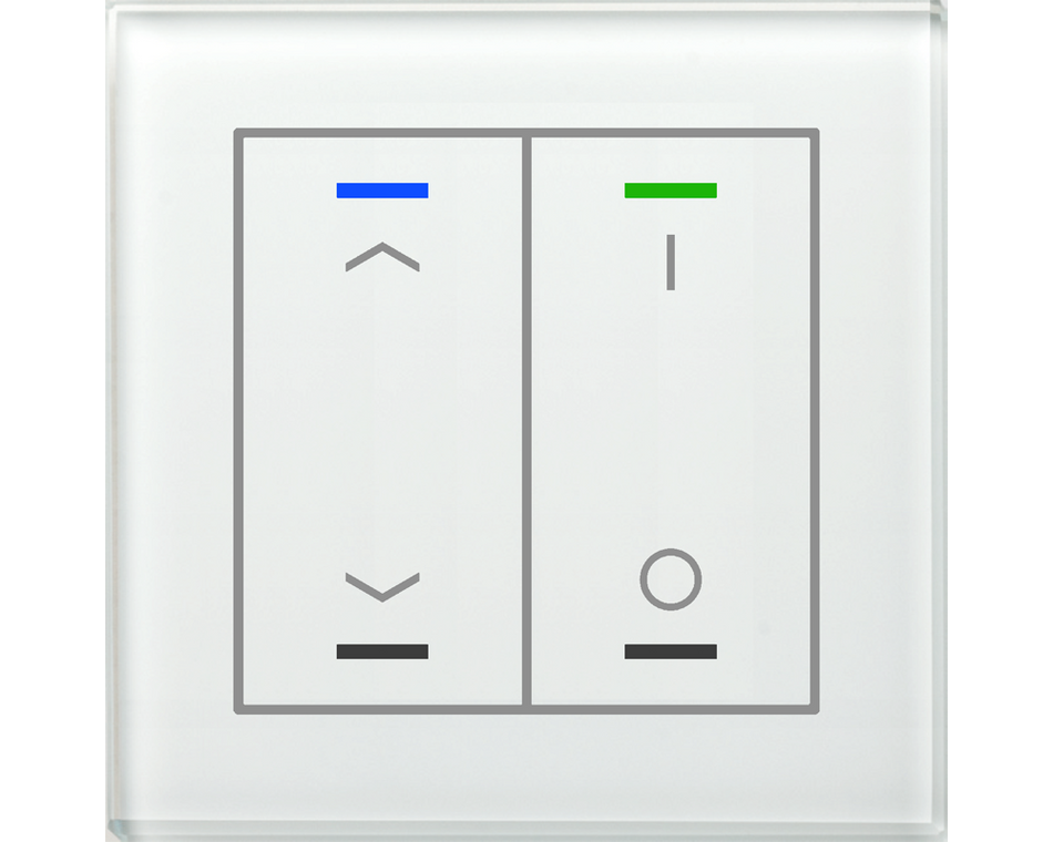 KNX Glass Push Button II Lite 2 gang, RGBW, blinds and switch, with temperature sensor, White