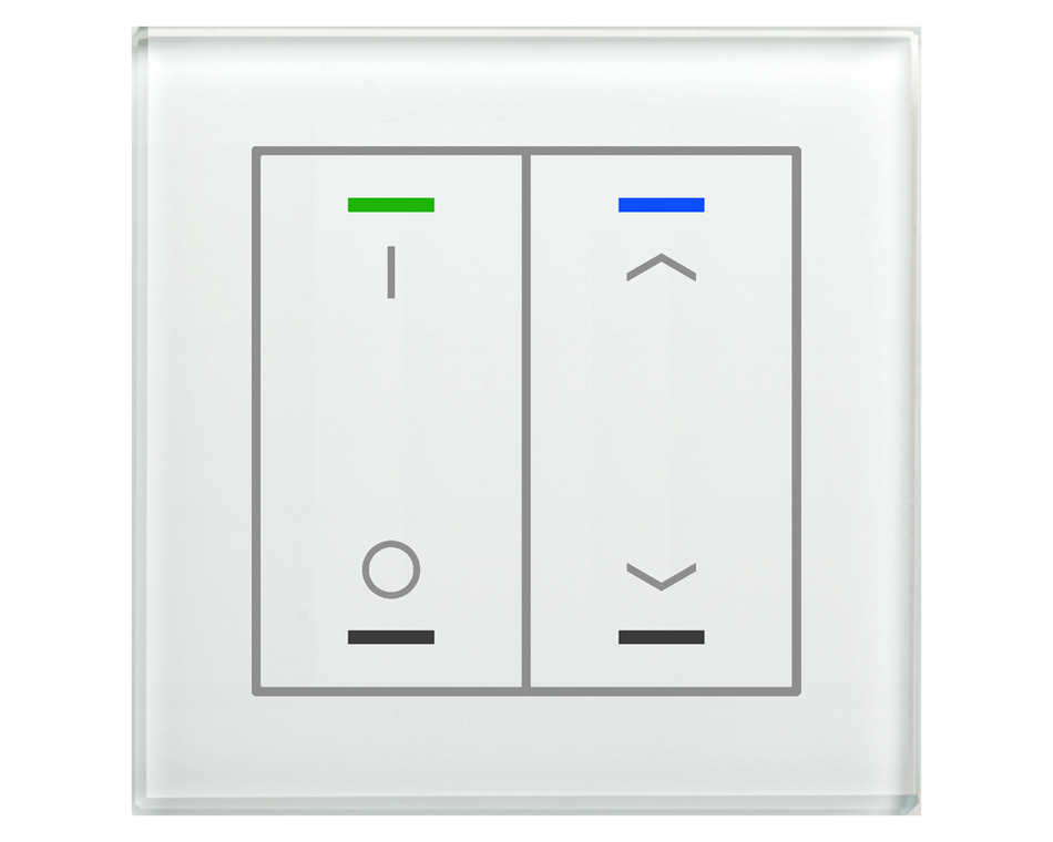 KNX Glass Push Button II Lite 2 gang, RGBW, switch and blinds, with temperature sensor, White