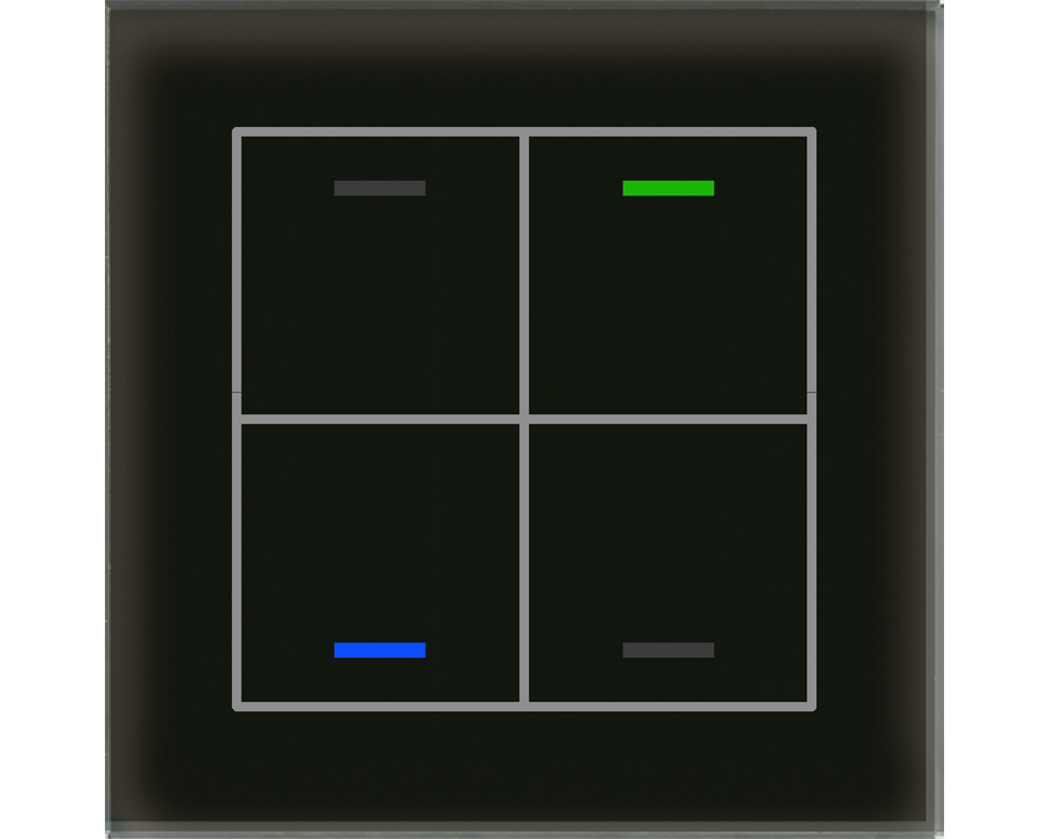 KNX Glass Push Button II Lite 4 gang, RGBW, neutral, with temperature sensor, Black