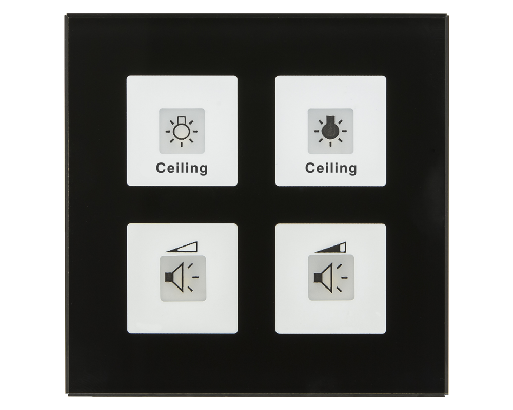 KNX Glass Push Button Plus 4 gang, Black, with Temperature Sensor