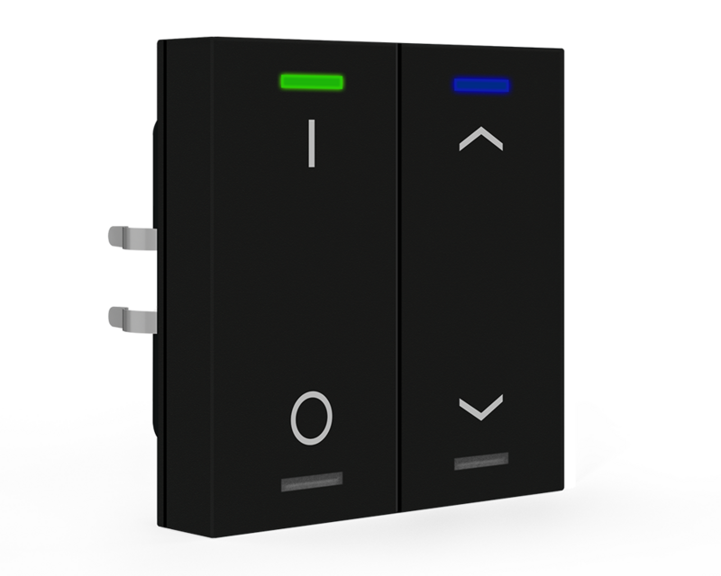 KNX Push Button Lite 55 2 gang, RGBW, switch and blinds, with temperature sensor, Black matt
