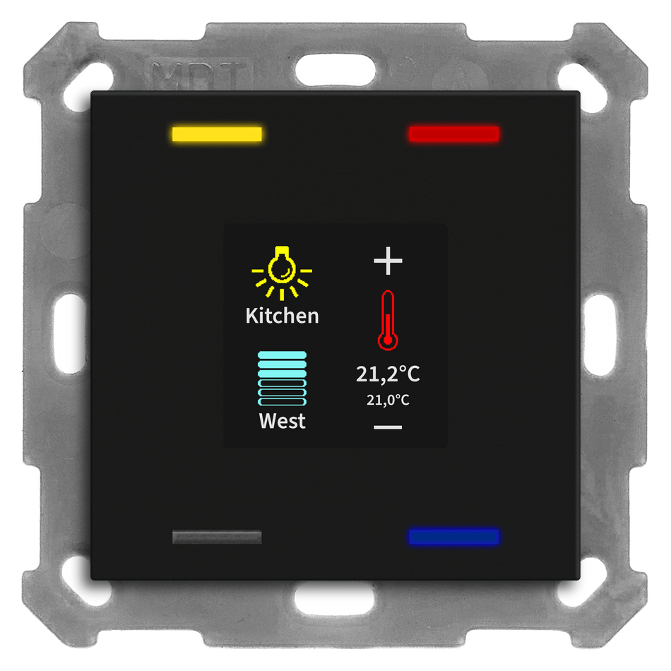 KNX Push Button Smart 55 4 gang, with colour display and T-/H-sensor, Black matt