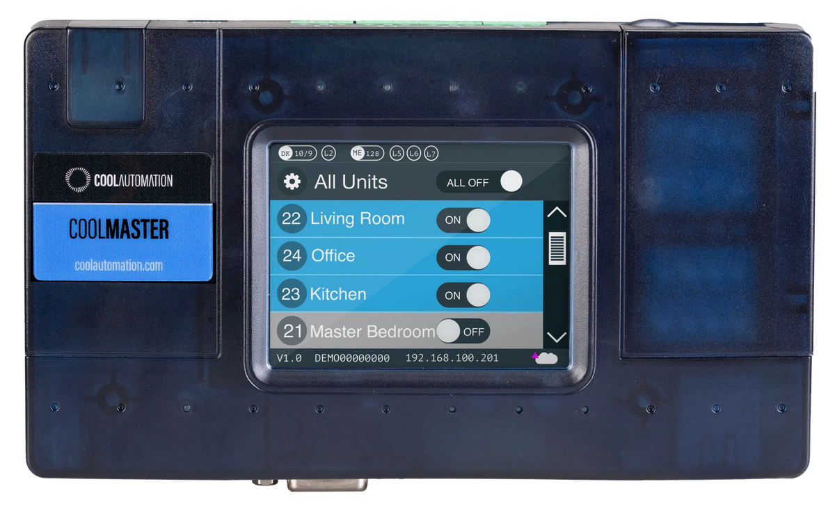 CoolAutomation CoolMaster touch screen showing indoor units