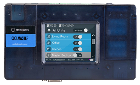 CoolAutomation CoolMaster touch screen showing indoor units