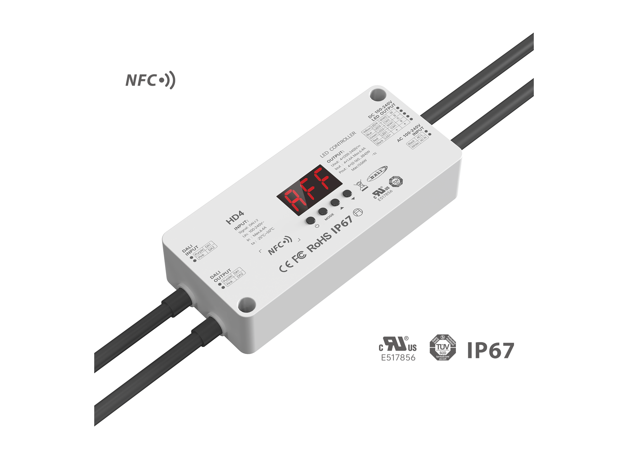 UL-Certified DALI-2 NFC RGBW High-Voltage IP67 Controller