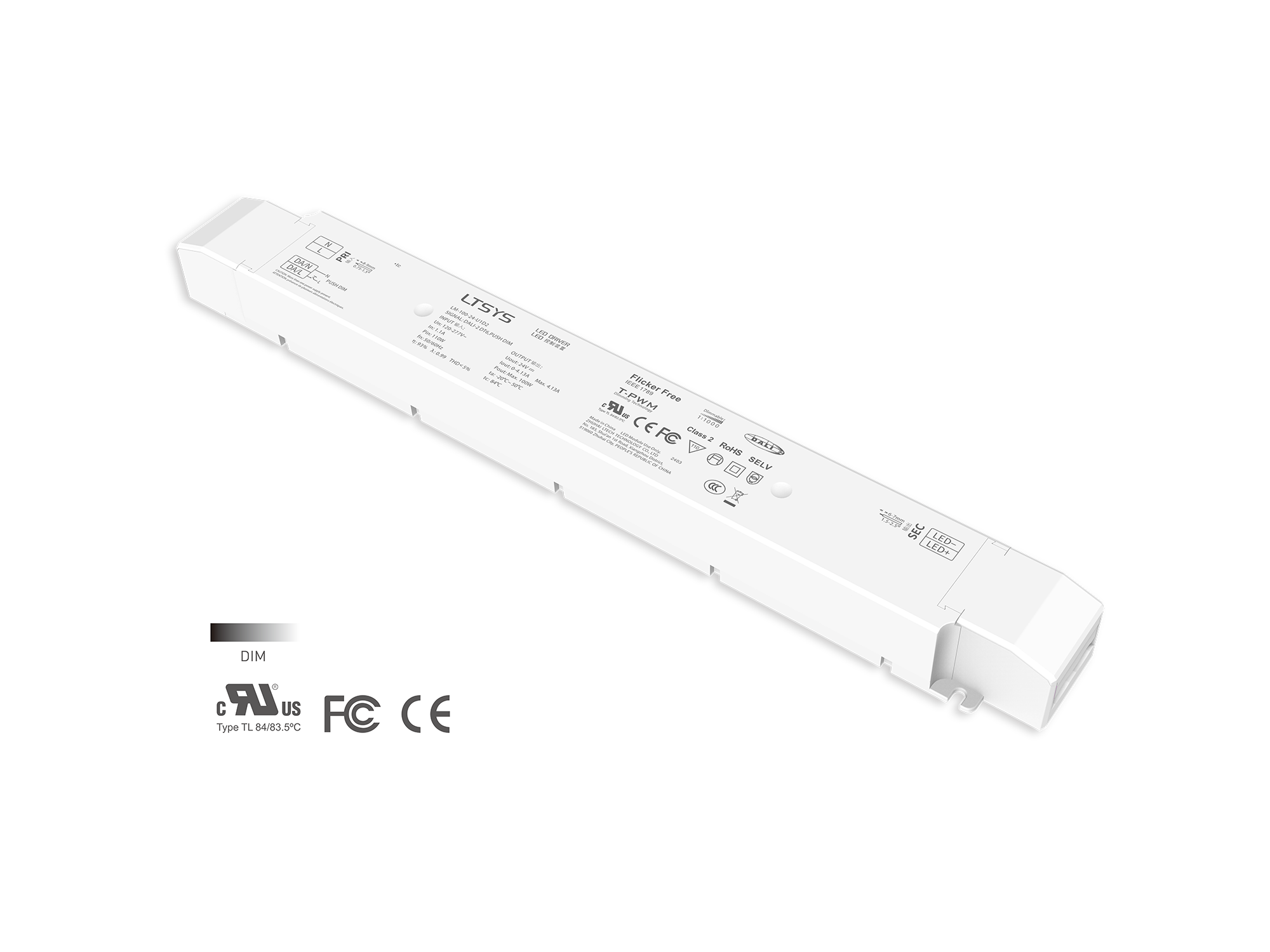 100W 24VDC CV DALI-2 Driver LM-100-24-U1D2 Rubycon capacitor UL