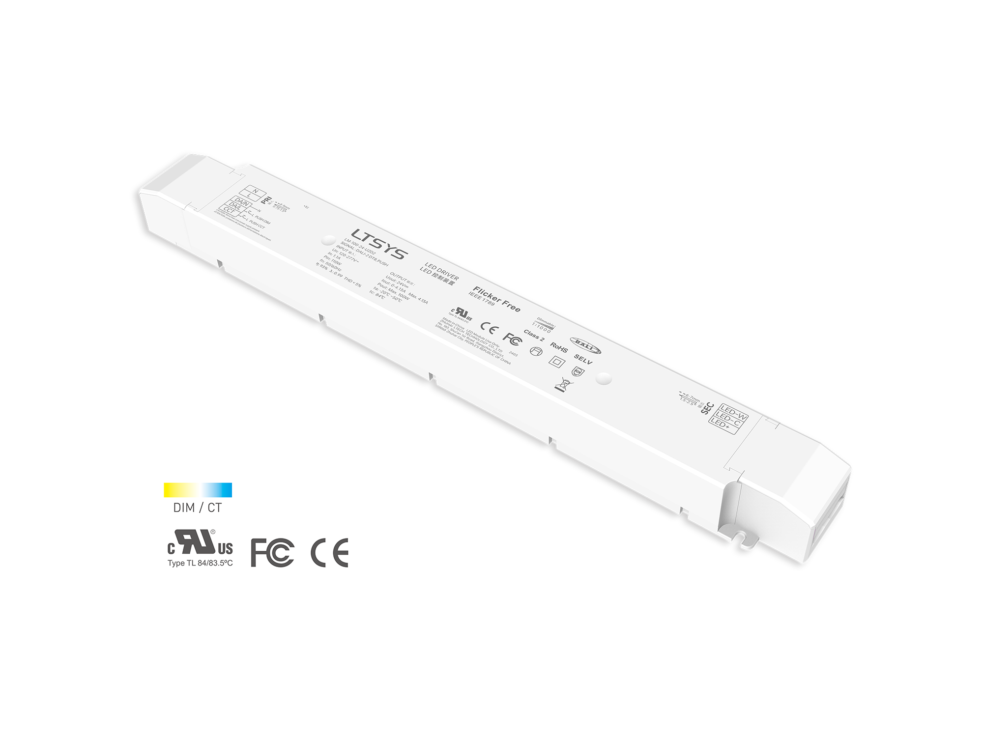 100W 24VDC CV DALI-2 DT6/DT8 DIM&CT Driver LM-100-24-U2D2 Rubycon capacitor U