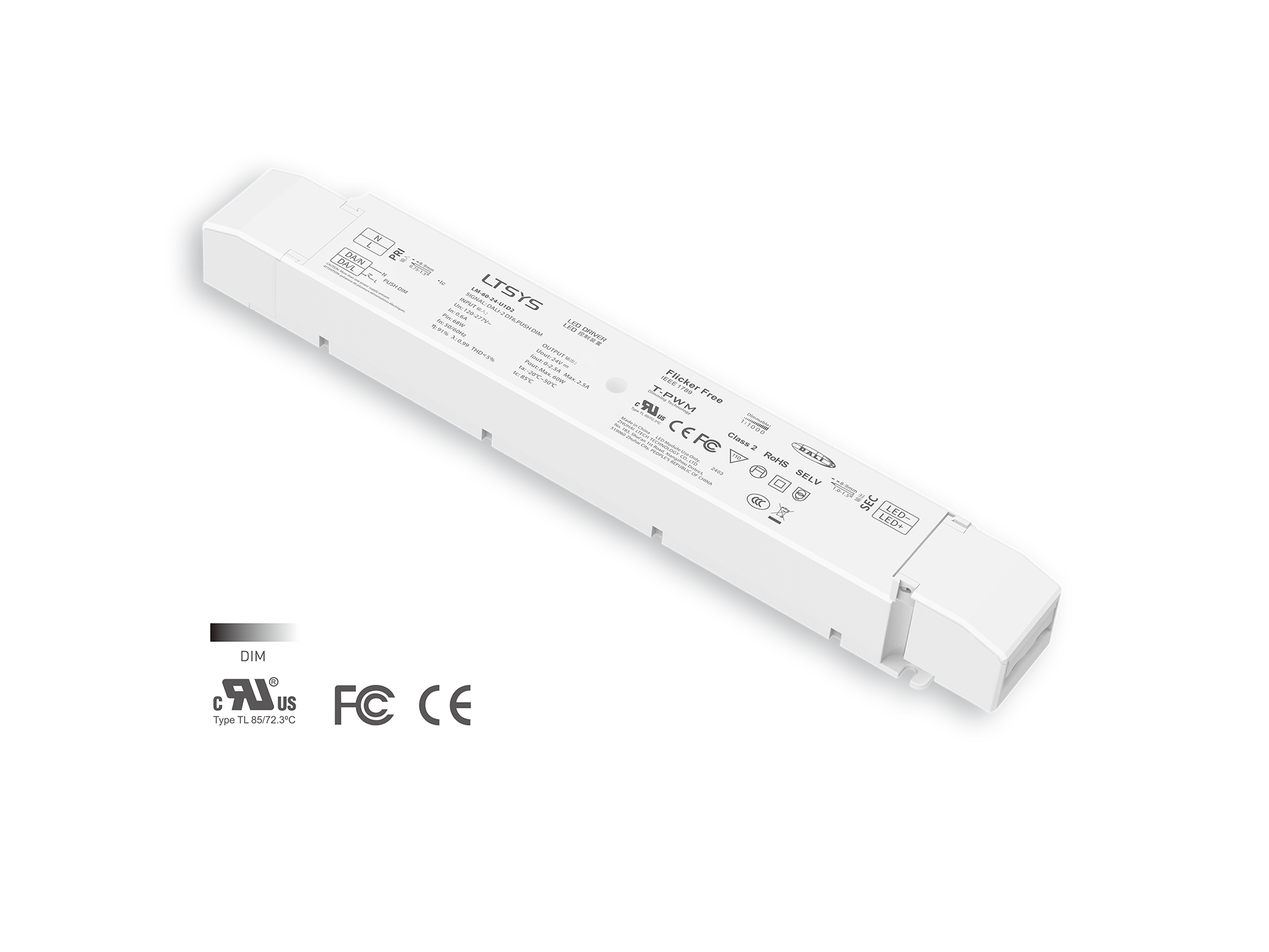 60W 24VDC CV DALI-2 Driver LM-60-24-U1D2 Rubycon capacitor UL