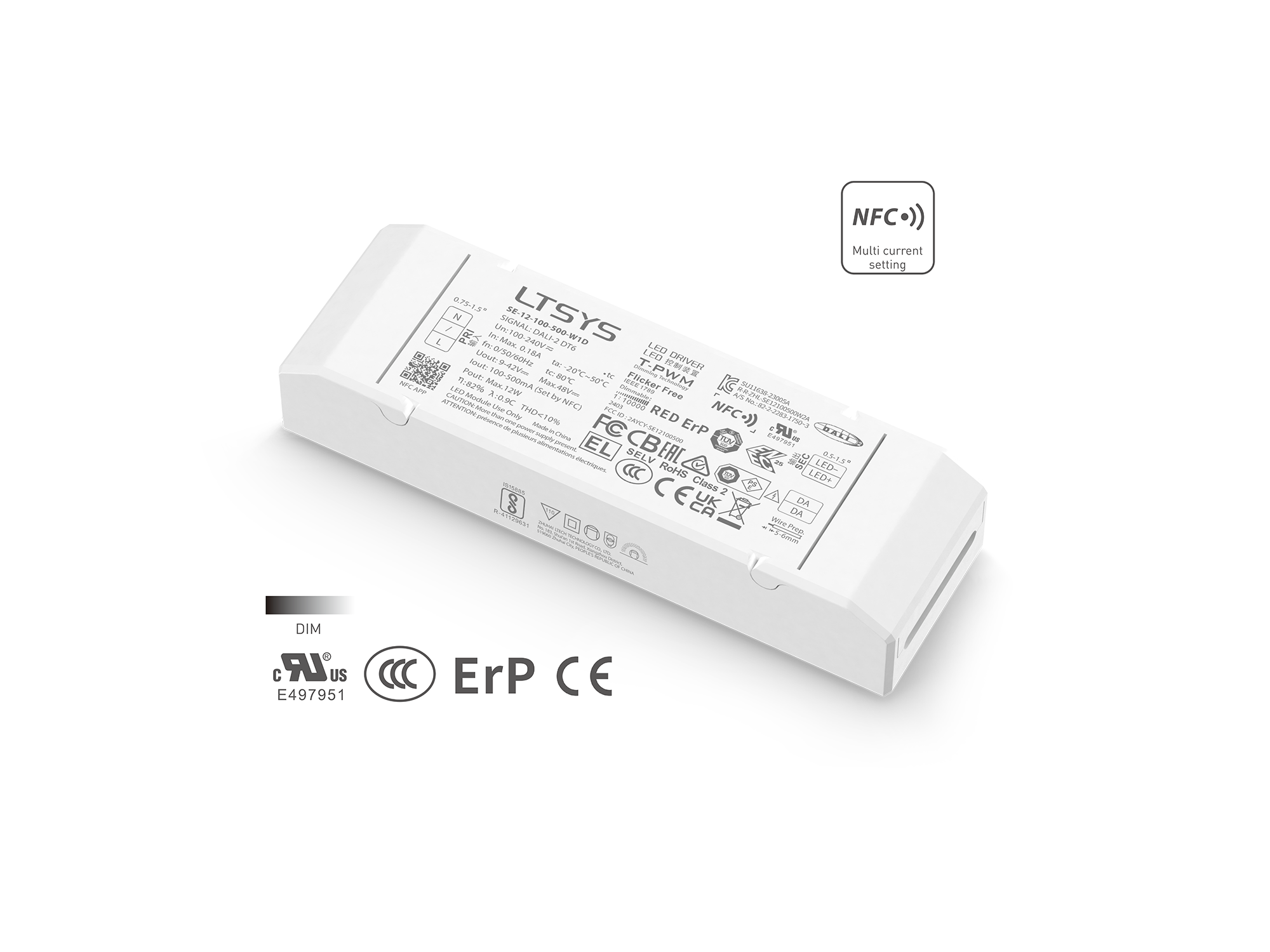 12W 100-500mA NFC CC DALI DT6 LED driver SE-12-100-500-W1D Rubycon capacitor UL