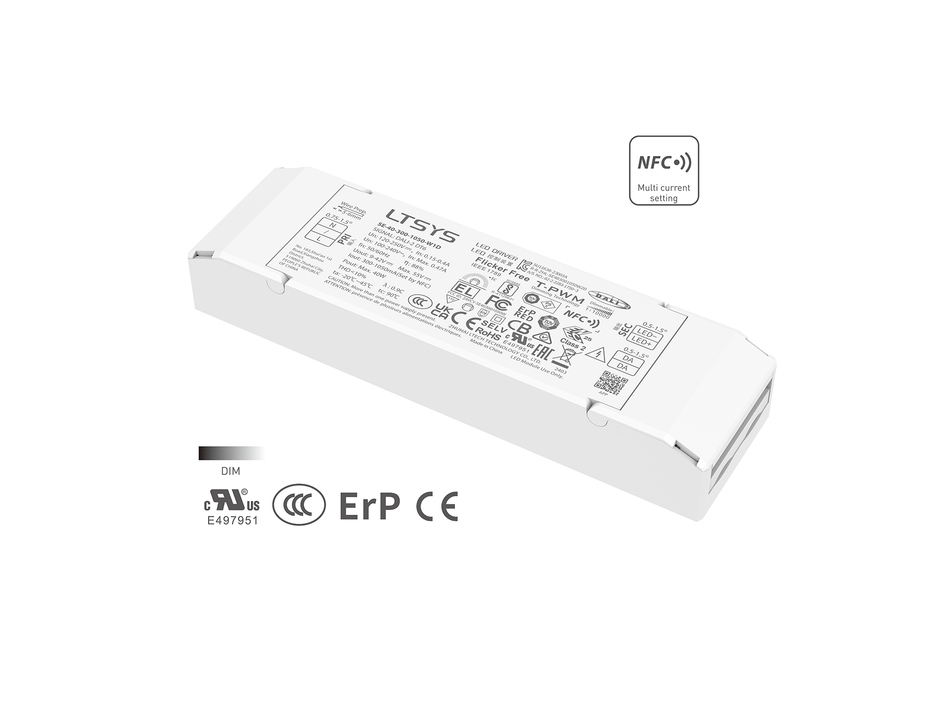 40W 300-1050mA NFC CC DALI DT6 LED driver SE-40-300-1050-W1D Rubycon capacitor UL