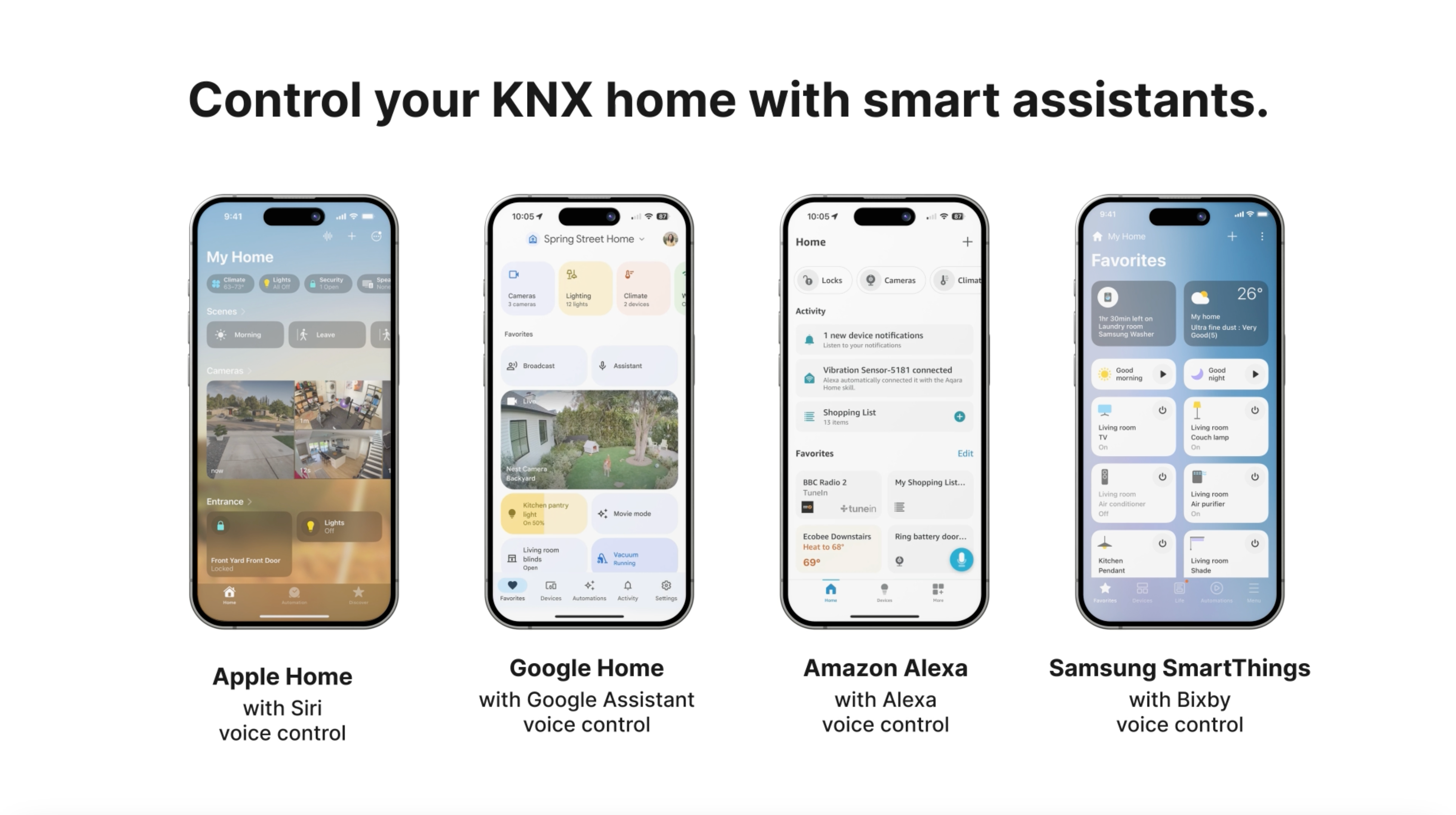 1Home Server for KNX. Full integration with Apple Home, Google Home, Samsung SmartThings, voice interfaces and Matter