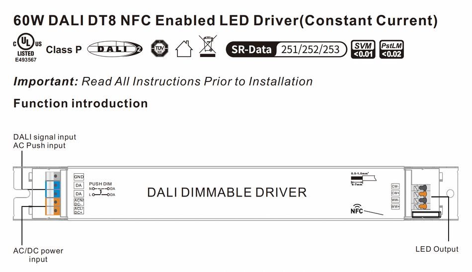 60W DALI DT8 NFC Enabled LED Driver(Constant Current)