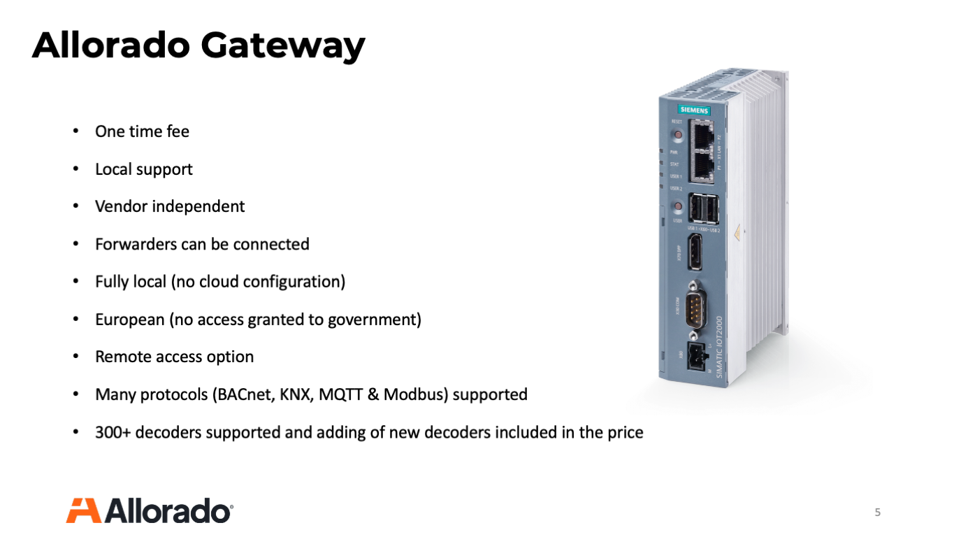 Allorado gateway: LoRa x BACnet x KNX x BACnet x MQTT. Powered by NodeRED and SIEMENS
