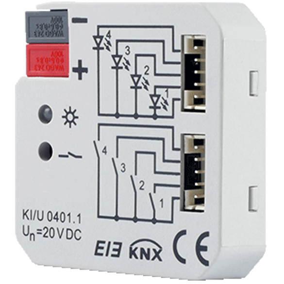 KNX Binary Input, 4 inputs / 4 outputs (LED)