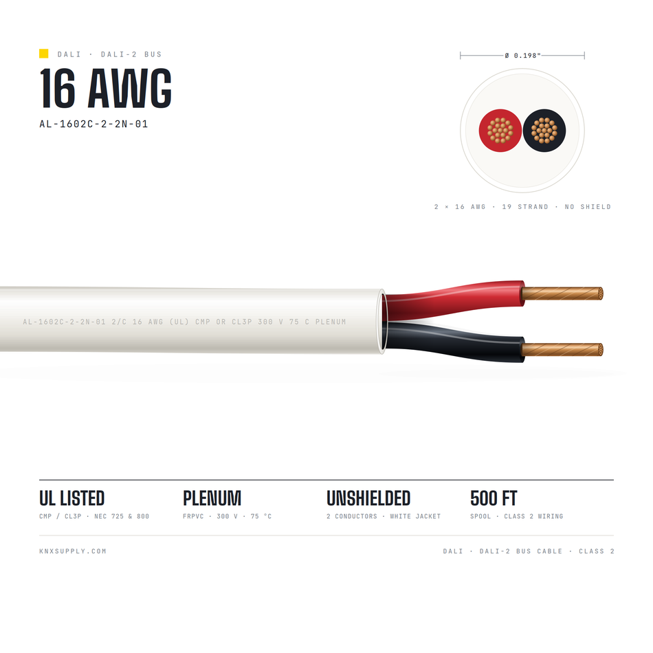 DALI Bus Cable · UL Listed Plenum · 2 Conductors · Unshielded · 1000 ft