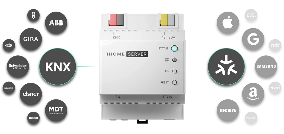 1Home Server for KNX/Loxone/Crestron. Full integration with Apple Home, Google Home, Samsung SmartThings, voice interfaces and Matter